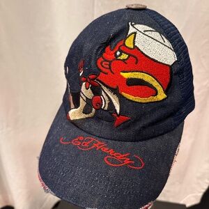 Ed Hardy Navy Denim Cap with Silver Button